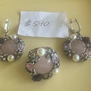 Elegant Silver and Pink Jewelry Set